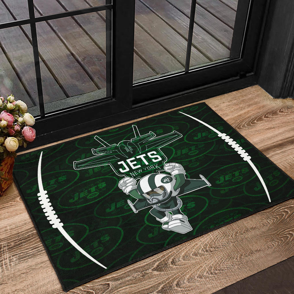 New York American Football Jets Football Rush Artwork Jumping Dark Green Door Mat Home Decor