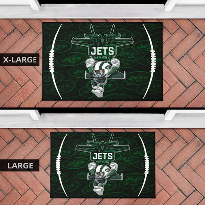 New York American Football Jets Football Rush Artwork Jumping Dark Green Door Mat Home Decor