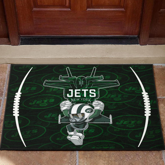 New York American Football Jets Football Rush Artwork Jumping Dark Green Door Mat Home Decor