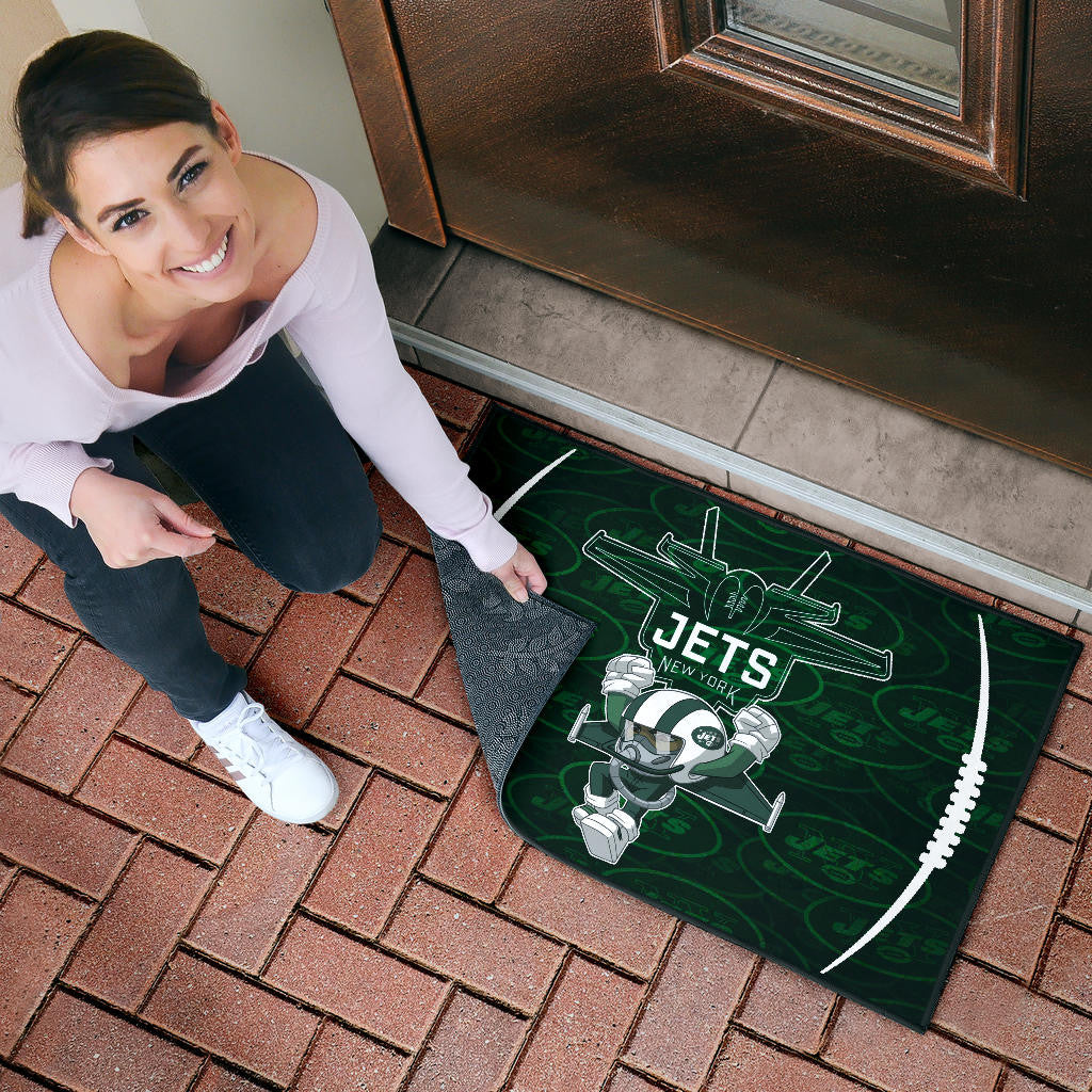 New York American Football Jets Football Rush Artwork Jumping Dark Green Door Mat Home Decor