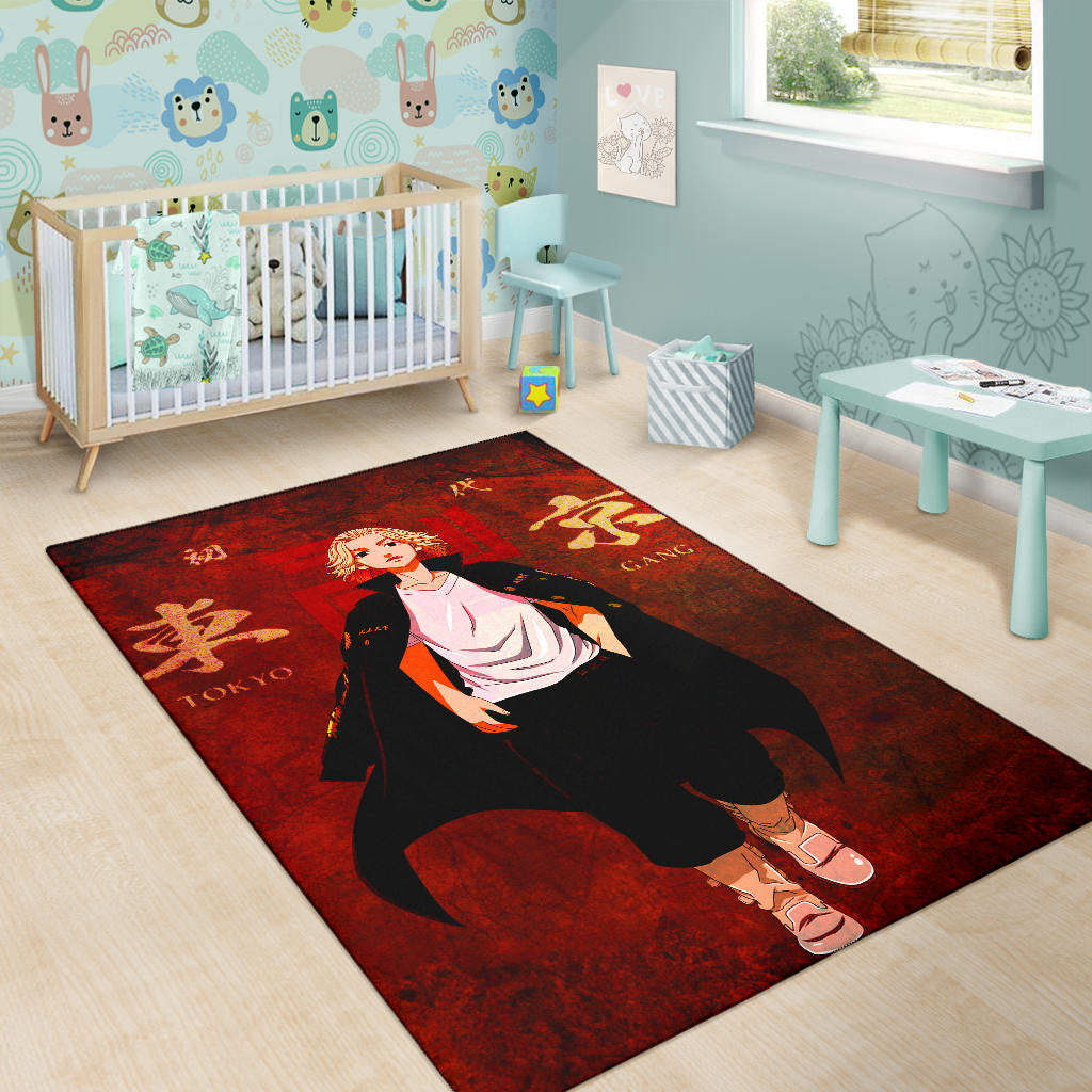 Tokyo Revengers Anime Cool Mikey Walking Red And Black Theme Area Rug Home Decor