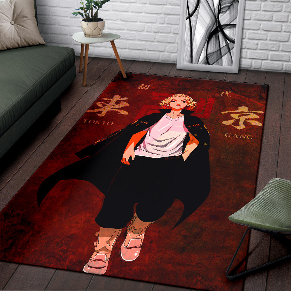 Tokyo Revengers Anime Cool Mikey Walking Red And Black Theme Area Rug Home Decor