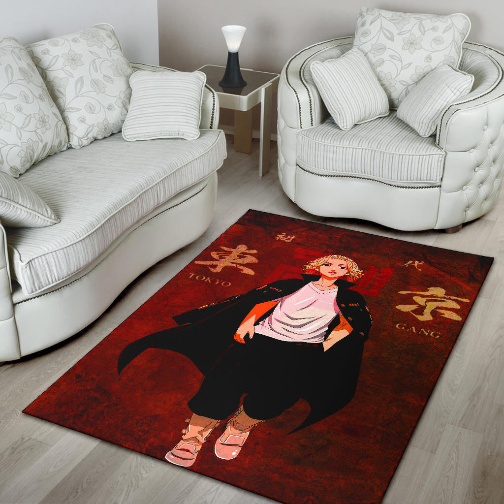 Tokyo Revengers Anime Cool Mikey Walking Red And Black Theme Area Rug Home Decor