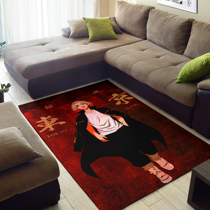 Tokyo Revengers Anime Cool Mikey Walking Red And Black Theme Area Rug Home Decor