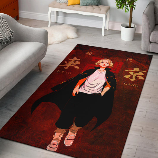 Tokyo Revengers Anime Cool Mikey Walking Red And Black Theme Area Rug Home Decor