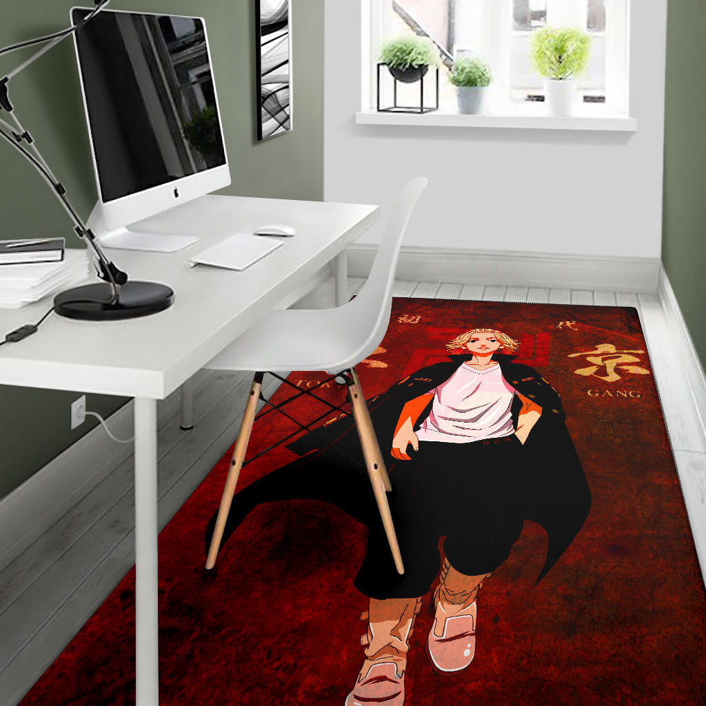 Tokyo Revengers Anime Cool Mikey Walking Red And Black Theme Area Rug Home Decor