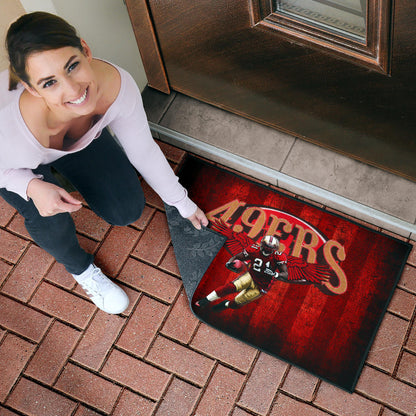 San Francisco American Football 49ers Football Player 21 With Wings Holding Rugby Ball Door Mat Home Decor