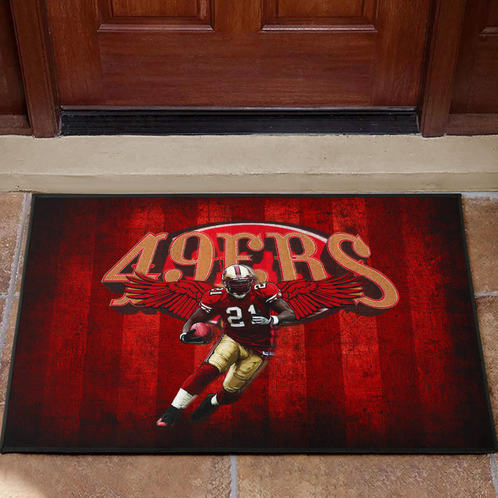 San Francisco American Football 49ers Football Player 21 With Wings Holding Rugby Ball Door Mat Home Decor