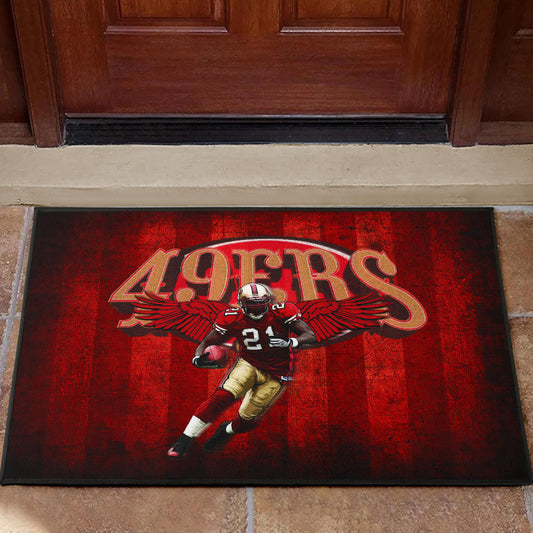 San Francisco American Football 49ers Football Player 21 With Wings Holding Rugby Ball Door Mat Home Decor