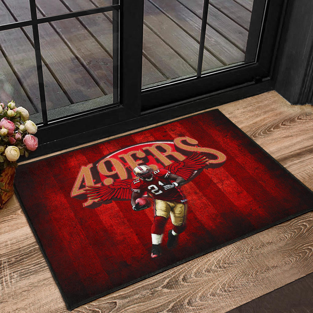 San Francisco American Football 49ers Football Player 21 With Wings Holding Rugby Ball Door Mat Home Decor