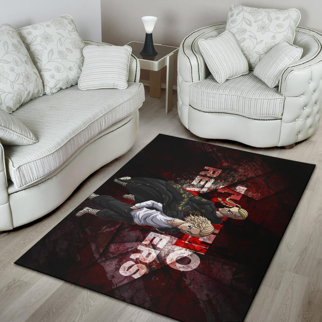 Tokyo Revengers Anime Mikey And Draken Together Red Theme Area Rug Home Decor