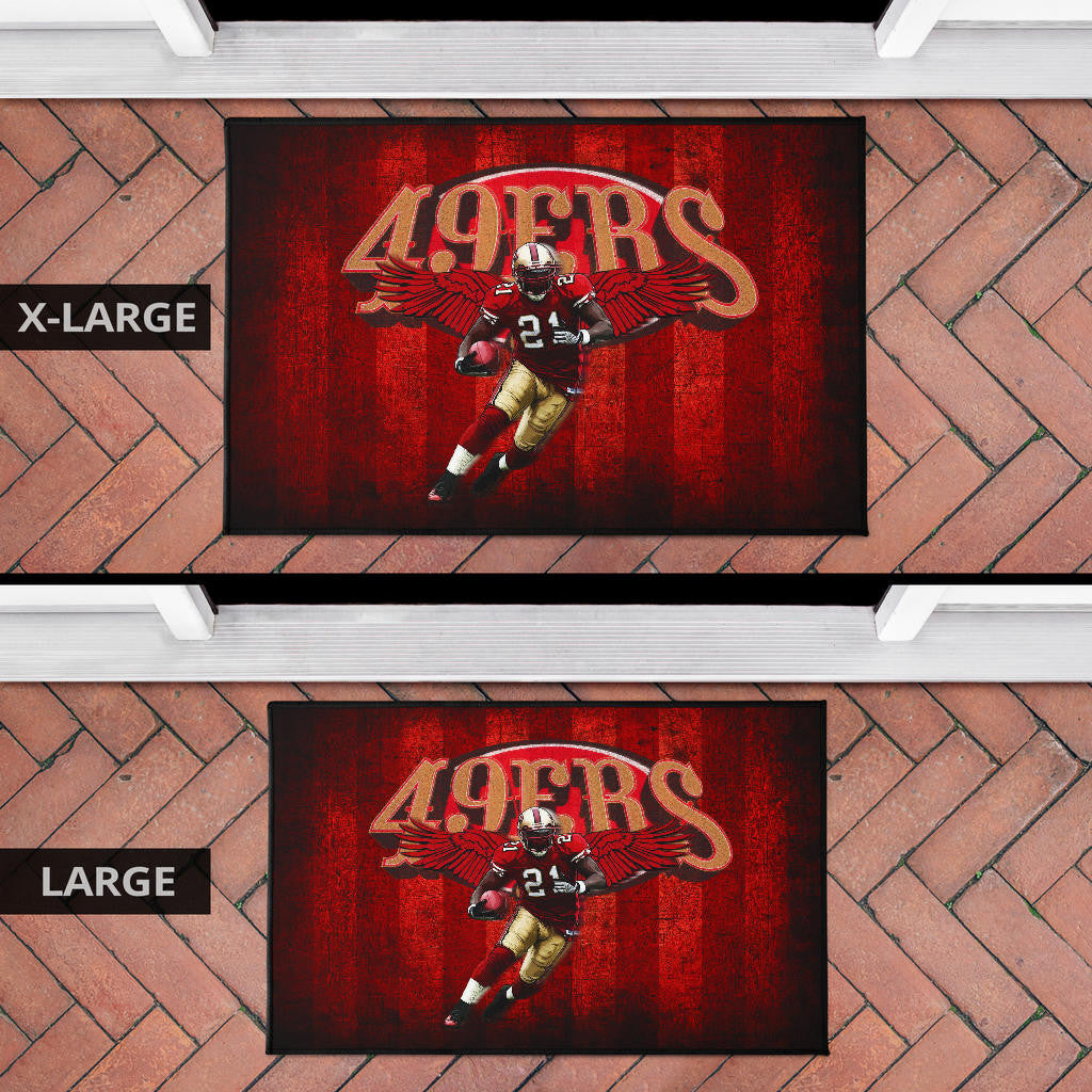 San Francisco American Football 49ers Football Player 21 With Wings Holding Rugby Ball Door Mat Home Decor
