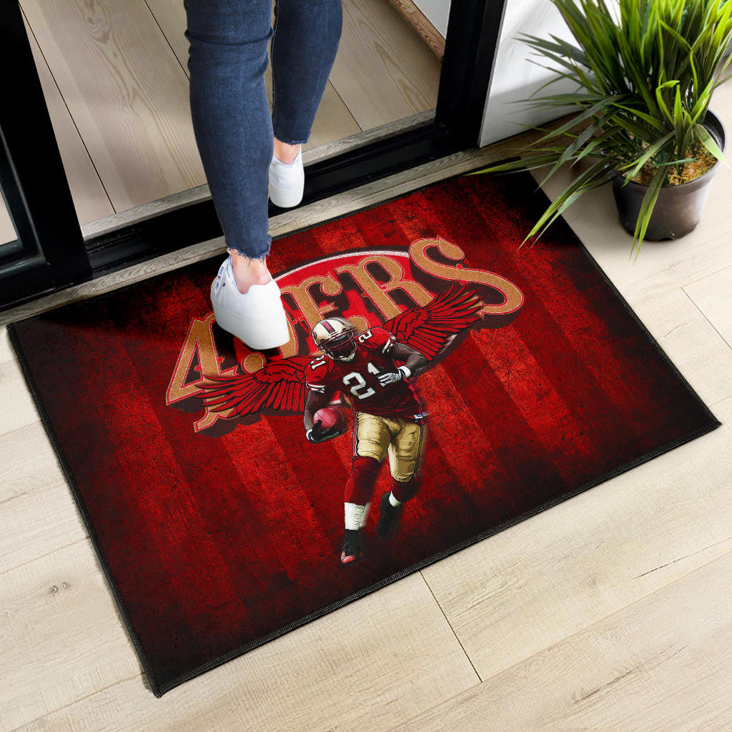 San Francisco American Football 49ers Football Player 21 With Wings Holding Rugby Ball Door Mat Home Decor