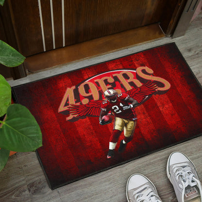 San Francisco American Football 49ers Football Player 21 With Wings Holding Rugby Ball Door Mat Home Decor