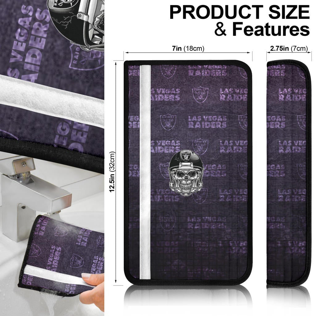 Las Vegas Raiders American Football Team Skull Wearing Black Helmet Purple Patterns Seat Belt Covers