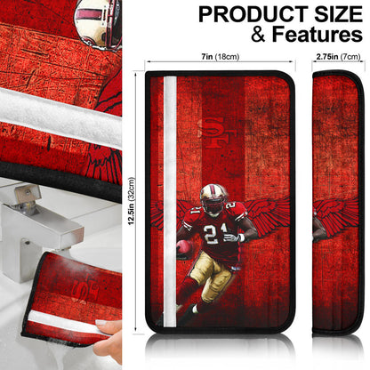 San Francisco American Football 49ers Football Player 21 With Wings Holding Rugby Ball Seat Belt Covers