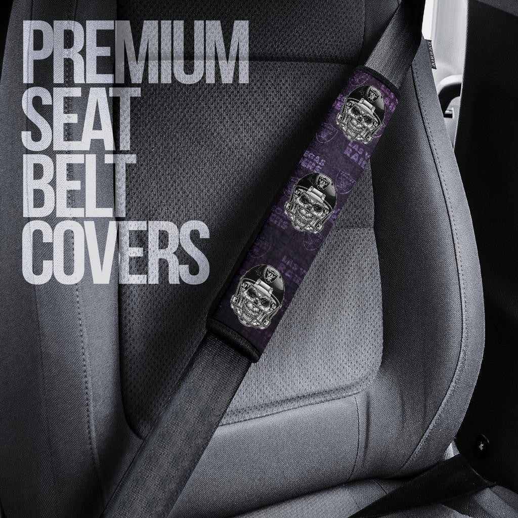 Las Vegas Raiders American Football Team Skull Wearing Black Helmet Purple Patterns Seat Belt Covers