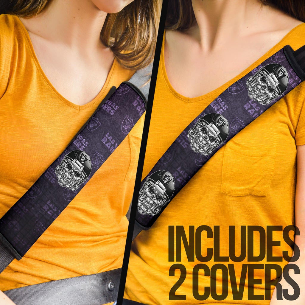 Las Vegas Raiders American Football Team Skull Wearing Black Helmet Purple Patterns Seat Belt Covers