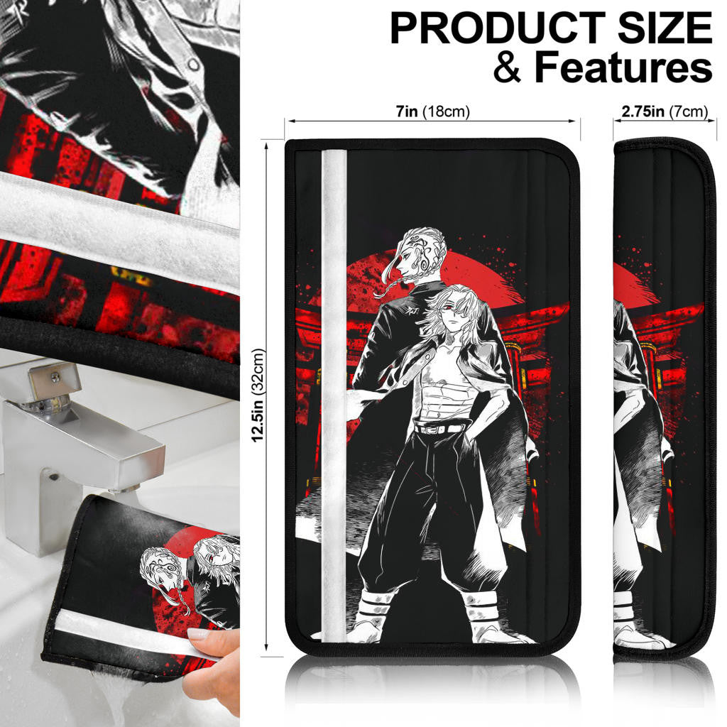 Tokyo Revengers Anime Mikey And Draken Together Black White Artwork Seat Belt Covers