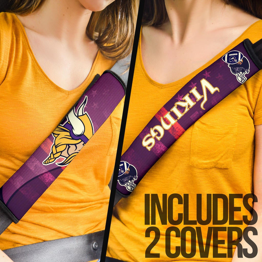 Minnesota Vikings American Football Team Viking Head Rugby Ball And Black Helmet Symbol Seat Belt Covers