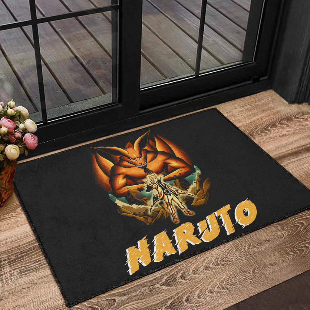Naruto Anime Naruto Together With Kurama In Battle Door Mat Home Decor