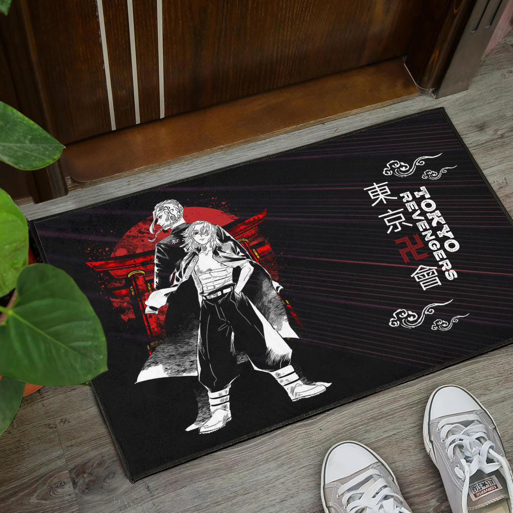 Tokyo Revengers Anime Mikey And Draken Together Black White Artwork Door Mat Home Decor