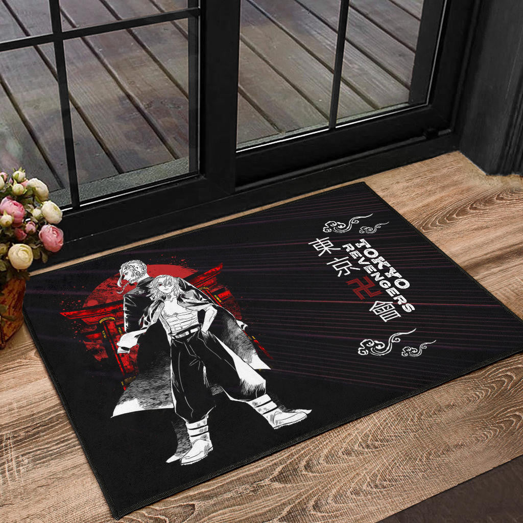 Tokyo Revengers Anime Mikey And Draken Together Black White Artwork Door Mat Home Decor