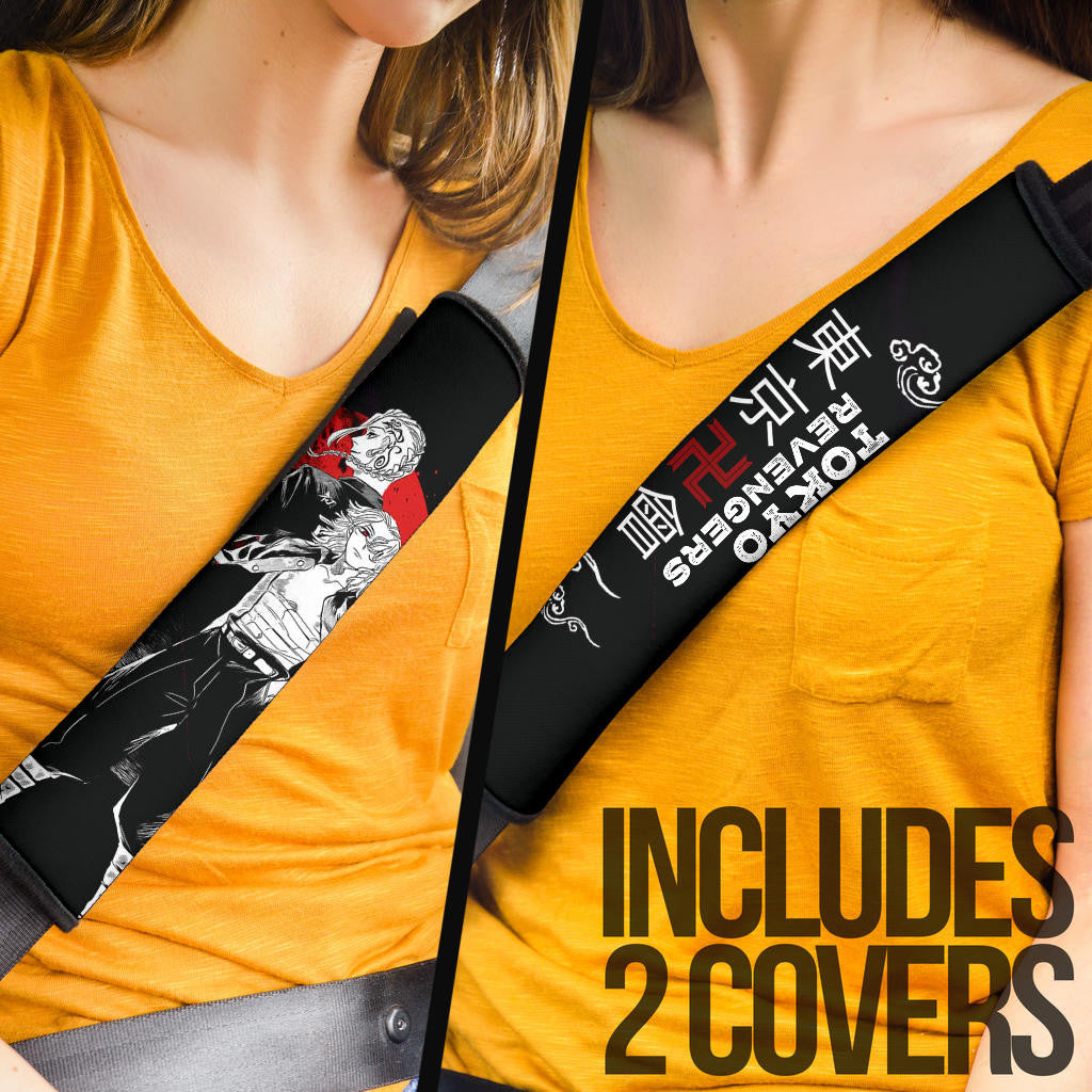 Tokyo Revengers Anime Mikey And Draken Together Black White Artwork Seat Belt Covers