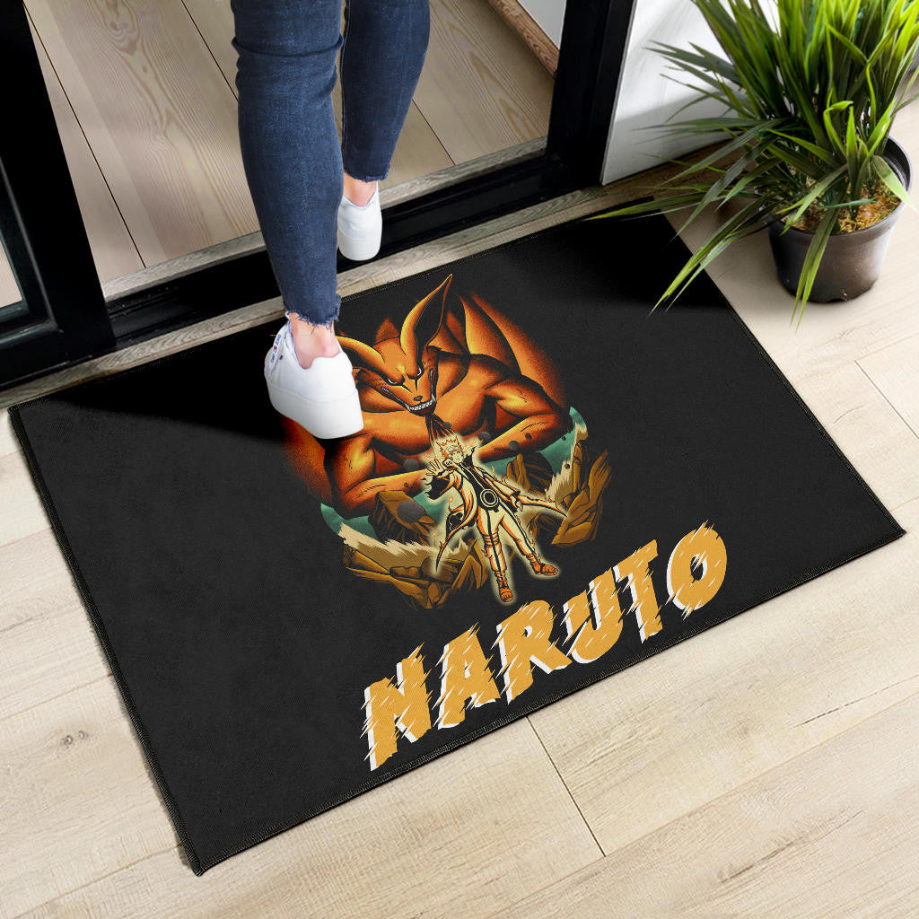 Naruto Anime Naruto Together With Kurama In Battle Door Mat Home Decor