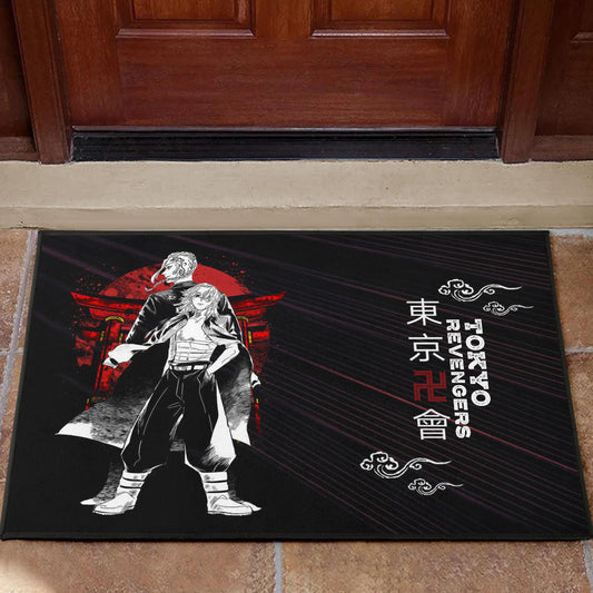 Tokyo Revengers Anime Mikey And Draken Together Black White Artwork Door Mat Home Decor