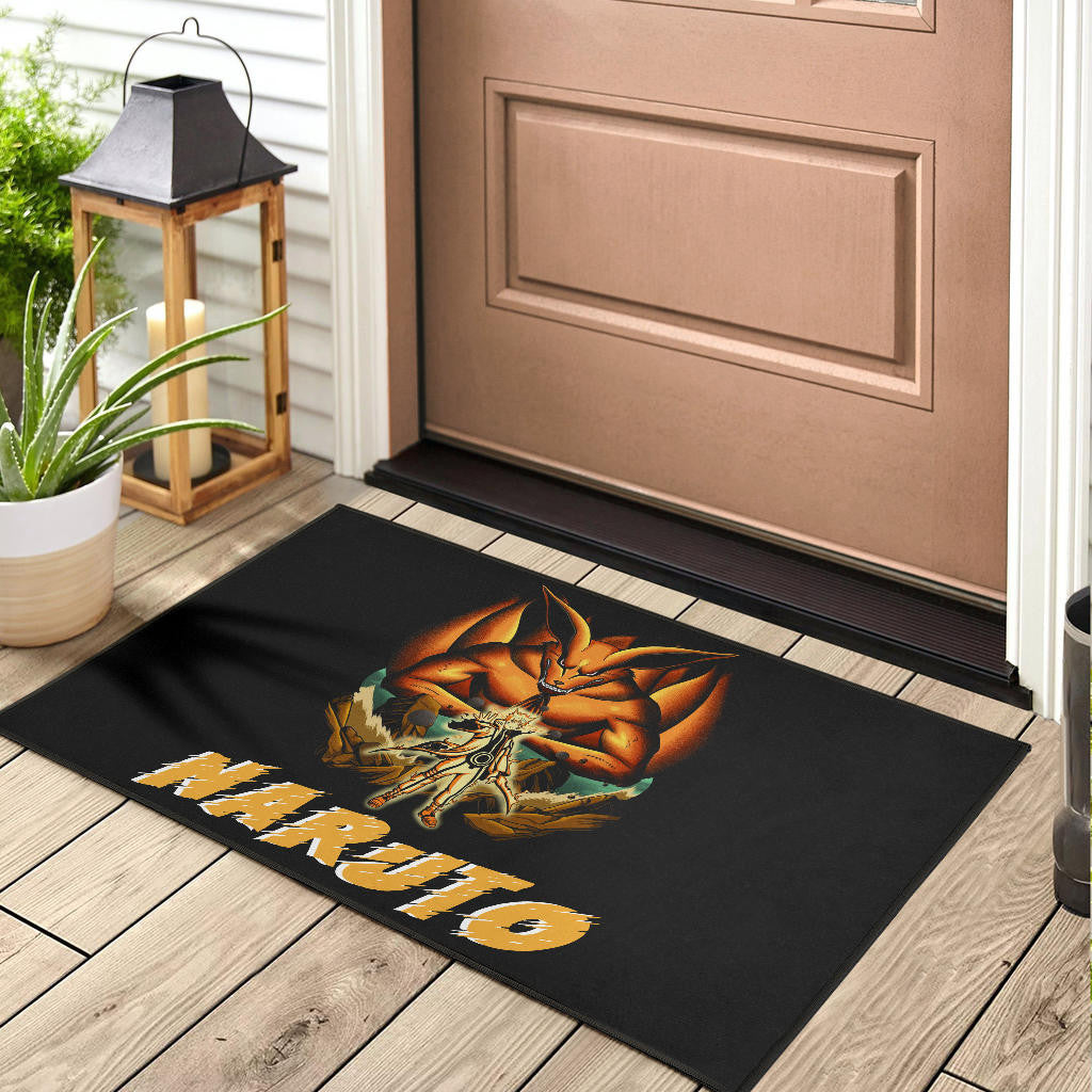 Naruto Anime Naruto Together With Kurama In Battle Door Mat Home Decor