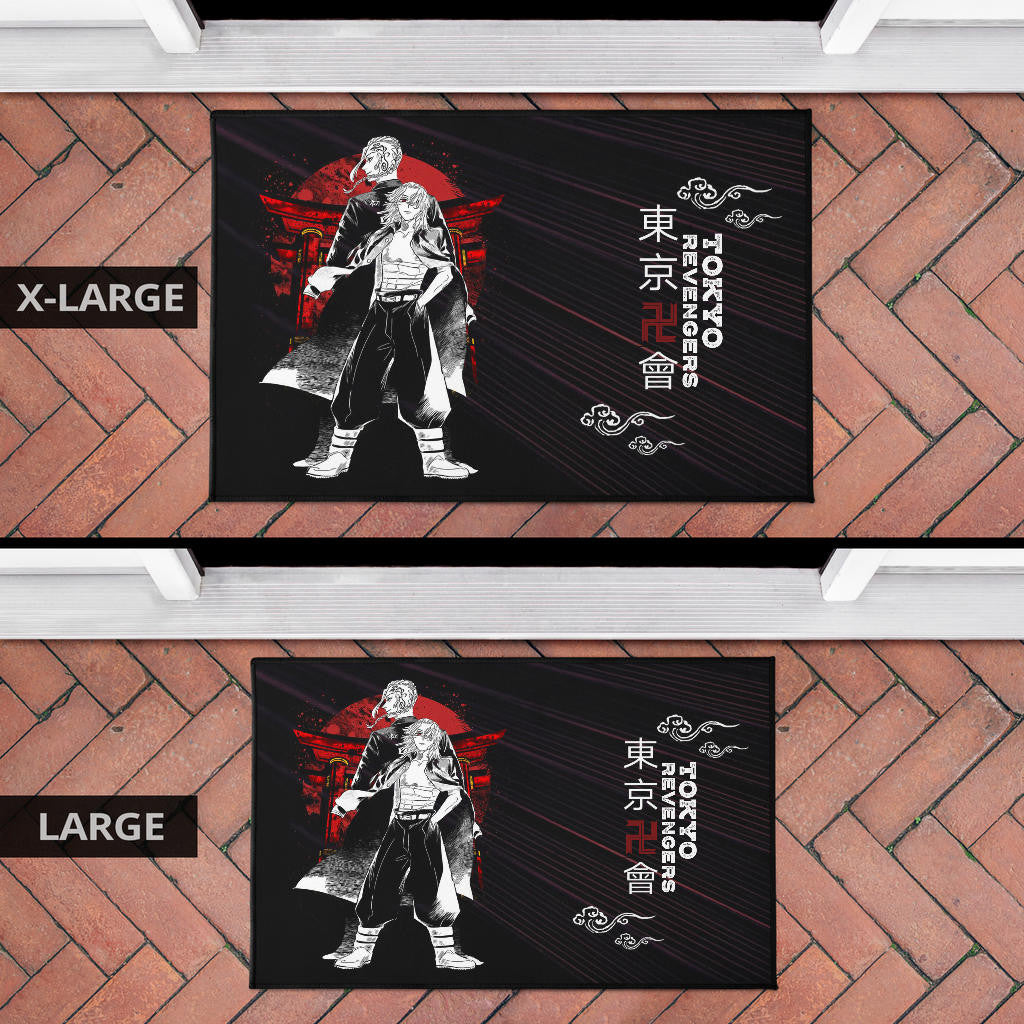 Tokyo Revengers Anime Mikey And Draken Together Black White Artwork Door Mat Home Decor