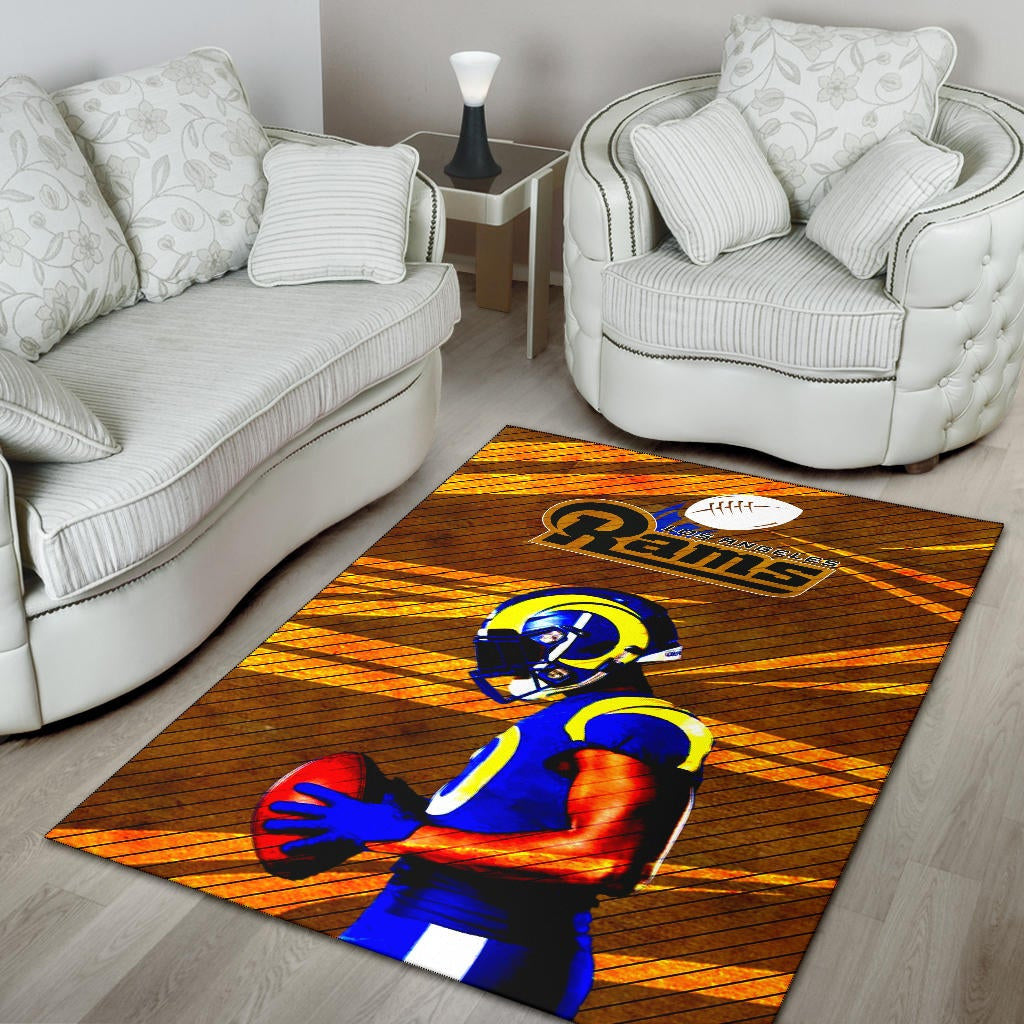 Los Angeles Rams American Football Team Cool Jalen Ramsey 20 With Rugby Ball Area Rug Home Decor