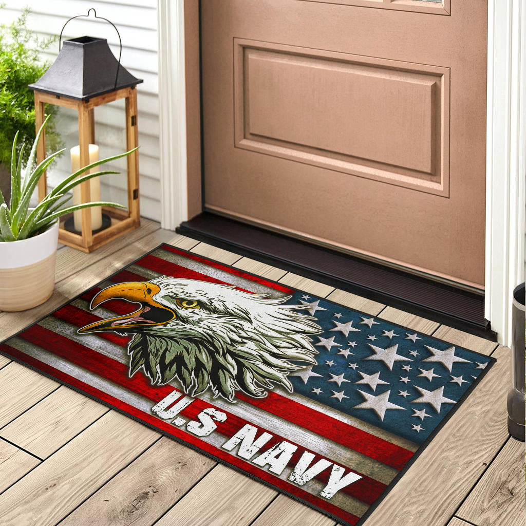 US Independence Day U.S Navy Eagle On American Flag Door Mat Home Decor