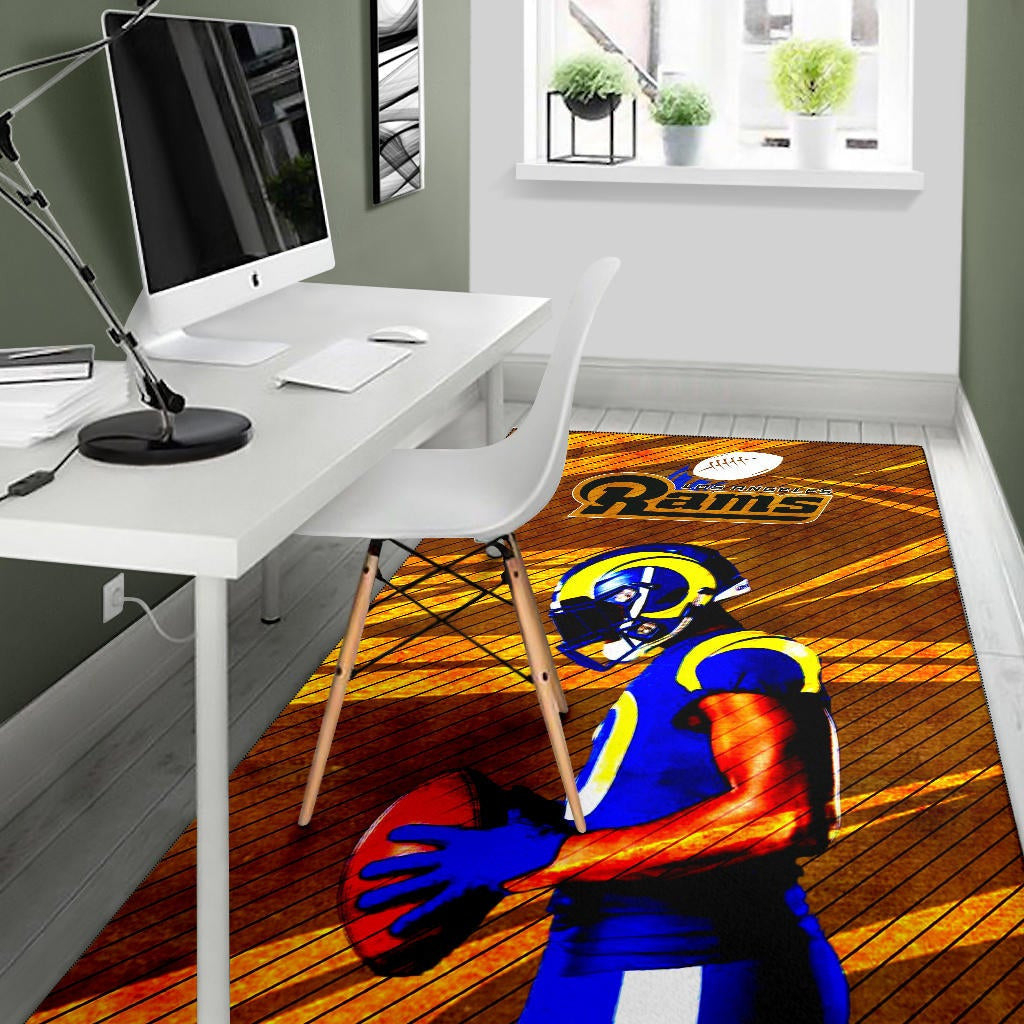 Los Angeles Rams American Football Team Cool Jalen Ramsey 20 With Rugby Ball Area Rug Home Decor