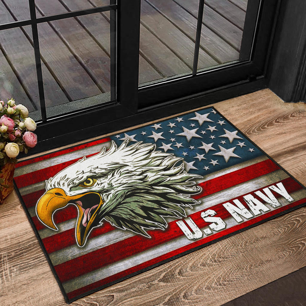 US Independence Day U.S Navy Eagle On American Flag Door Mat Home Decor