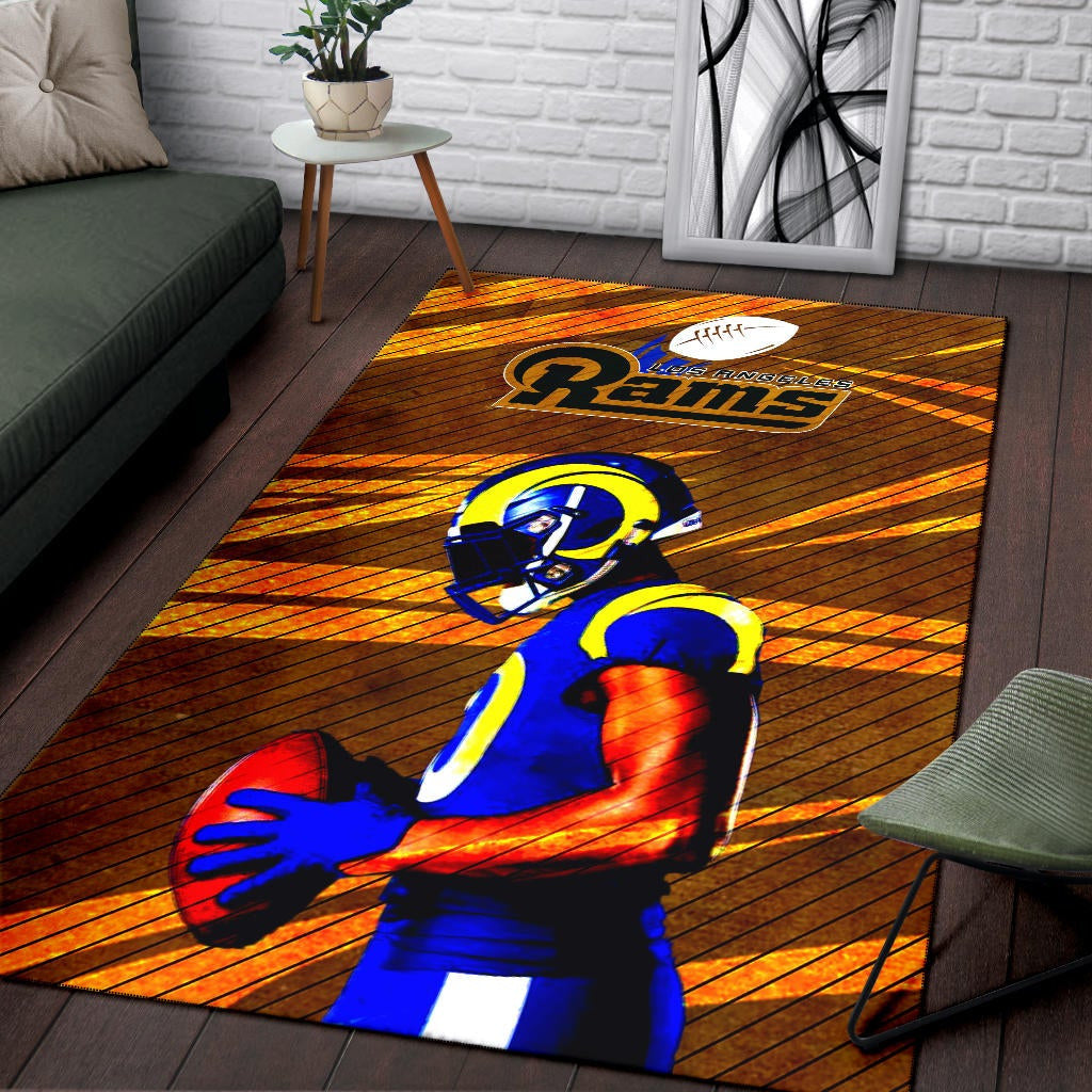 Los Angeles Rams American Football Team Cool Jalen Ramsey 20 With Rugby Ball Area Rug Home Decor
