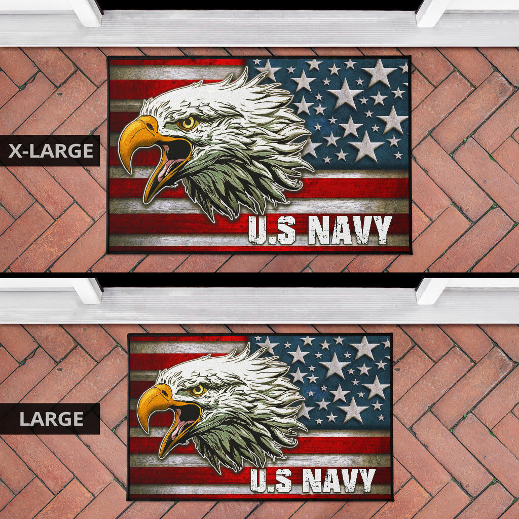 US Independence Day U.S Navy Eagle On American Flag Door Mat Home Decor
