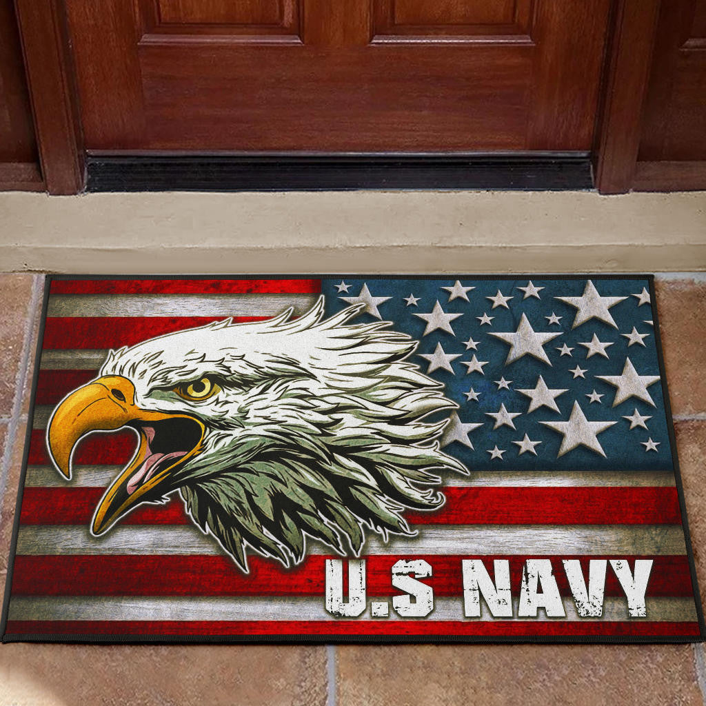 US Independence Day U.S Navy Eagle On American Flag Door Mat Home Decor
