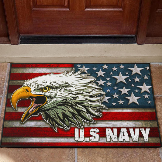 US Independence Day U.S Navy Eagle On American Flag Door Mat Home Decor