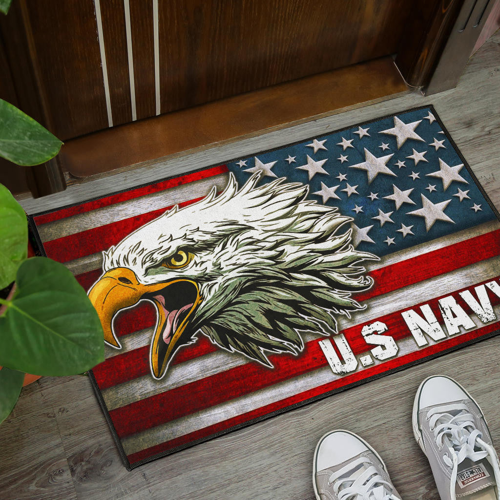 US Independence Day U.S Navy Eagle On American Flag Door Mat Home Decor