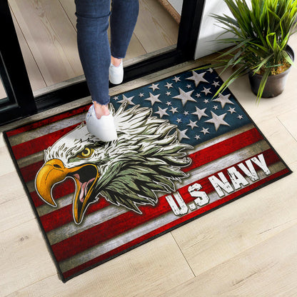US Independence Day U.S Navy Eagle On American Flag Door Mat Home Decor