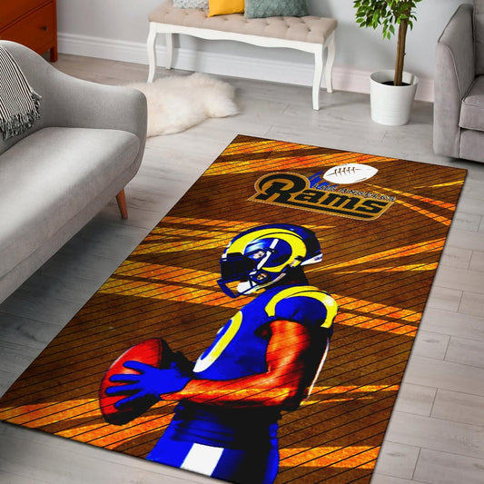 Los Angeles Rams American Football Team Cool Jalen Ramsey 20 With Rugby Ball Area Rug Home Decor