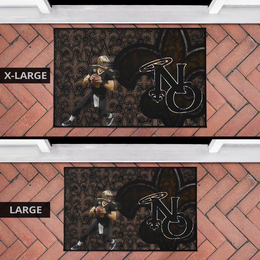 New Orleans Saints American Football Drew Brees 09 Ready To Throw Rugby Ball Saints Doodle Door Mat Home Decor
