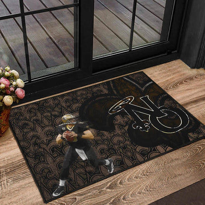 New Orleans Saints American Football Drew Brees 09 Ready To Throw Rugby Ball Saints Doodle Door Mat Home Decor