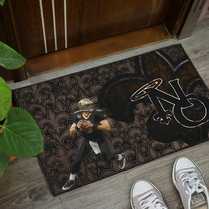 New Orleans Saints American Football Drew Brees 09 Ready To Throw Rugby Ball Saints Doodle Door Mat Home Decor