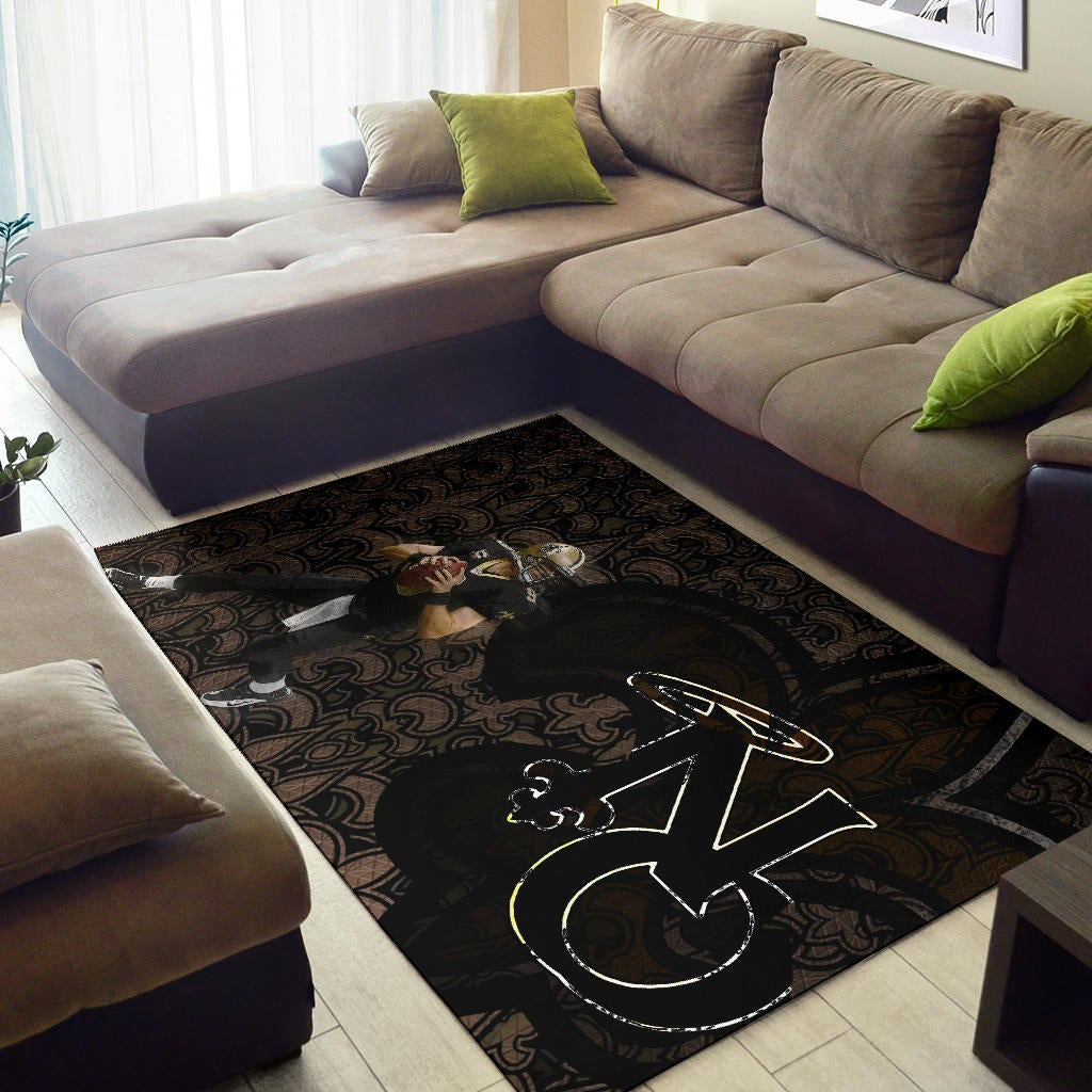 New Orleans Saints American Football Team Drew Brees 09 Ready To Throw Rugby Ball Saints Doodle Area Rug Home Decor
