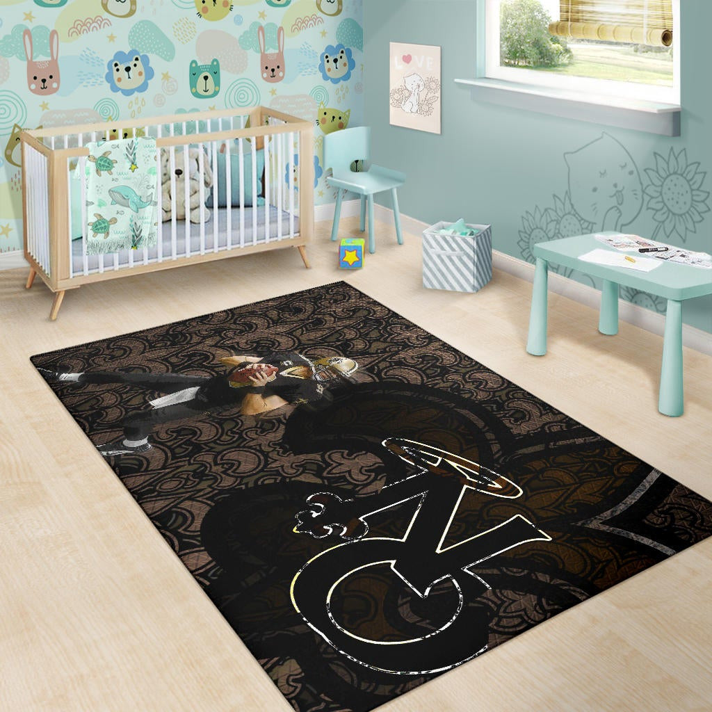 New Orleans Saints American Football Team Drew Brees 09 Ready To Throw Rugby Ball Saints Doodle Area Rug Home Decor