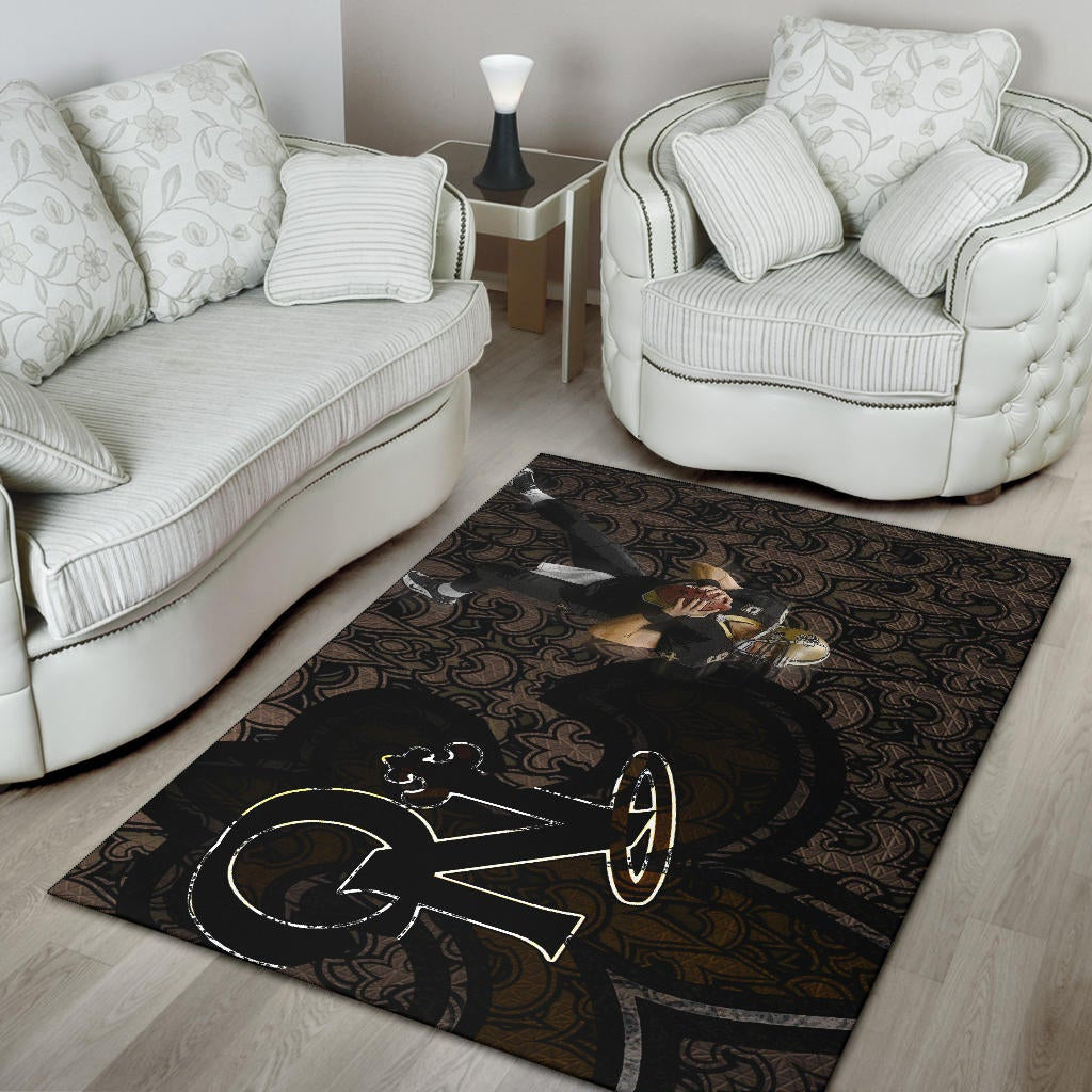 New Orleans Saints American Football Team Drew Brees 09 Ready To Throw Rugby Ball Saints Doodle Area Rug Home Decor