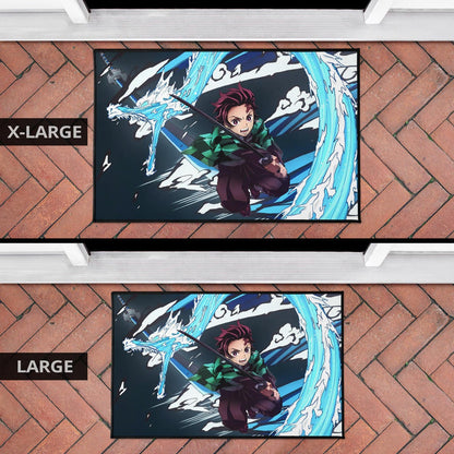 Demon Slayer Anime Tanjiro Water Dragon Power Sword Fighting Door Mat Home Decor